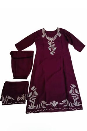 Ladies Slub Rayon Embroidery Kurti Pant Set