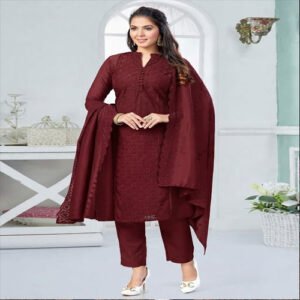 Ladies Rayon Chikan Work Kurti Pant Set