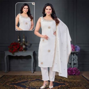 Ladies Georgette Embroidery Sleeveless Kurti Pant Set