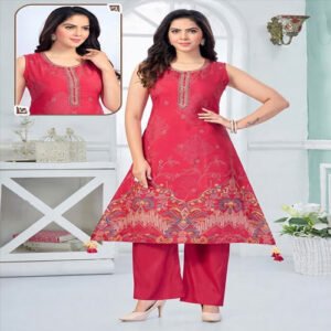 Ladies Cotton Intricate Floral Printed Sleeveless Kurti Pant Set